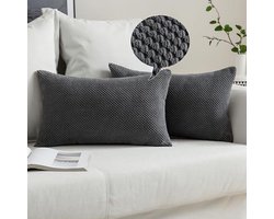Decoratieve Kussenhoezen met Korrelpatroon - Set van 2, 40 x 60 cm, Donkergrijs