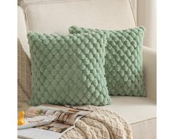 Decoratieve Kussenhoezen - Pluche Kussenslopen - Woonkamer Decoratie - Super Zachte Textuur - 50x50 cm - Saliegroen