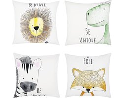 Decoratieve Kussenhoezen Set van 4 - 45 x 45 cm, Flanellen Kussenhoezen met Rits voor Woonkamer, Slaapkamer en Kinderkamer