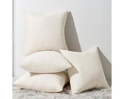 Decoratieve kussenhoezen set van 4 - Fluweel en Ribfluweel, 50x50 cm, Perfect voor Woonkamer en Slaapkamer