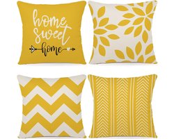 Decoratieve Kussenhoezen Set van 4 voor binnen en buiten - 45x45 cm - Geel