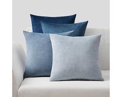 Decoratieve kussenhoezen set van 4 - Zacht blauw fluweel voor woonkamer, slaapkamer en tuin - 60 x 60 cm