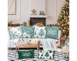 Decoratieve Kussenhoezen voor de Winter - Set van 4, 40x30cm, Sneeuwvlok Design voor Bank en Thuisgebruik in Lichtgroen