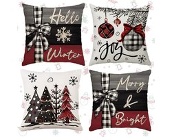 Decoratieve Kussenhoezen voor Kerstmis - Set van 4, Linnen, met Kerstpatroon voor Bank en Slaapkamer