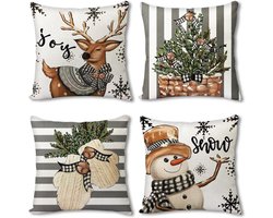 Decoratieve Kussenset voor Winter met Sneeuwpop en Rendier - 45x45 cm - Set van 4