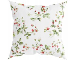 Decoratieve Kussensloop 40x40cm Wit met Aardbeienmotief