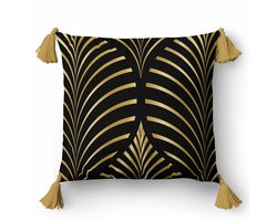 Decoratieve kussensloop 45x45 cm met gouden print en franjes