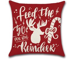 Decoratieve Kussensloop - Kussenhoes Vierkant - Bank & Stoel Decoratie - Kerst Element Ontwerp - 45x45cm - Feed The Reindeer
