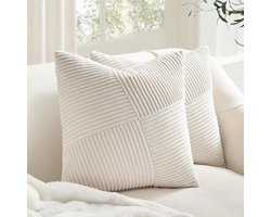 Decoratieve Kussenslopen 60x60 cm in Crème met Windmolenstrepen - Set van 2 voor Woonkamer en Slaapkamer, Perfect voor Banken en Bedden