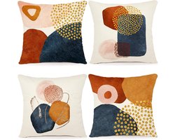 Decoratieve kussenslopen - Kussenhoezen - Kussenslopen 45 x 45 cm - Linnen - Geometrisch patroon - Decoratieve kussenslopen voor bank/slaapkamer/buiten - 4 stuks