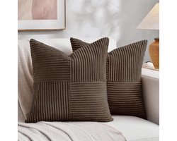 Decoratieve Kussenslopen - Sierkussenhoezen - Woonkamer Decoratie - Zachte Corduroy Patchwork - 60x60 cm - Donkerbruin