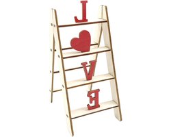 Decoratieve Ladder Bord - Huwelijk Decoratie Ladder - Romantische Sfeer Creëren - Compact Ontwerp - 15x10x7 cm - Houtkleur met rood