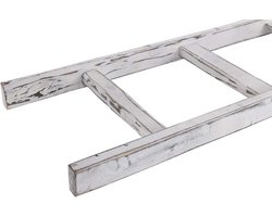 Decoratieve Ladder - Handdoekhouder Badkamer - Opbergen Kleding - Massief Hout - 165 cm Hoog - Shabby Wit