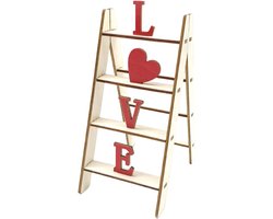 Decoratieve Ladder - Houten Decoratie - Valentijnsdag Versiering - Romantisch Hout Design - 15x10x7 cm - Houtkleurig Rood