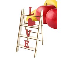 Decoratieve Ladder - Romantisch Tafelblad - Ruimte Aankleden - Houten Hart Thema - 15x10 cm - Houtkleurig Rood