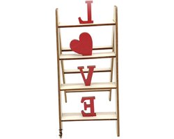 Decoratieve Ladder - Tafel Decoratie - Romantische Sfeer Creëren - Unieke Liefdessymboliek - 15x10x7 cm - Houtkleur met Rood