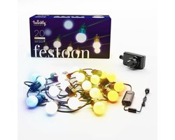 Decoratieve LED Buitenlichtslinger - 20 Warm Witte en Koude Lichtstanden, Geschikt voor Binnen en Buiten, IP44, App Bediening, Zwart Snoer, 10m
