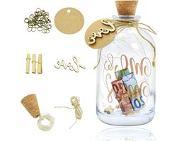 Decoratieve LED-flesverlichting (Mr. & Mrs.) met kurk - Verjaardag, spaarpot, europond, spaarvarken, bruiloft, Kerstmis - Gepersonaliseerd cadeau (Transparant)