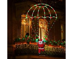 Decoratieve LED kerstverlichting parachute met Kerstman figuur, 85 cm buitenverlichting, waterdicht, 8 lichtmodi, batterij gevoed voor dak, raam, deur, muur en tuin decoratie