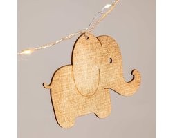 Decoratieve LED Slingers - Nachtlampje Kinderkamer - Sfeerverlichting Creëren - Houten Olifant Figuren - 2.3 Meter - Natuurlijk