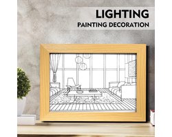 Decoratieve LED Verlichting met Dimfunctie – USB Aansluiting Wandkunst Tafellamp, Houten Fotolijst Nachtlampje met Zonlicht Effect, Luminiscente Interieur Verlichting, Perfect Cadeau voor Binnen