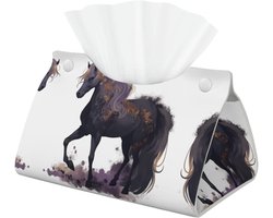 Decoratieve Lederen Tissue Box Cover voor Badkamer en Kantoor - Paars Paard Design, Esthetische Opslag en Organizer voor Tafelblad en Nachtkastjes