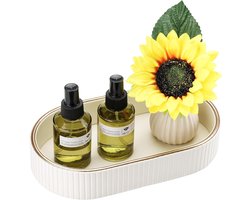 Decoratieve Leren Ovalen Badkamer Tray voor Sieraden, Make-up en Toiletaccessoires - Ideaal voor Badkamer, Keuken en Vanity Gebruik (Crème Wit)