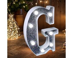 Decoratieve Letterlamp - Lichtgevende Tekens - Feestelijke Decoratie - Zilver Glitter Afwerking - 22.5 cm Hoog - Zilver