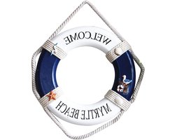 Decoratieve Levensring voor Nautische Decoratie - Houten Reddingsring met Katoenen Touw voor Thuis, Bars en Cafés