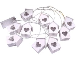 Decoratieve Lichtjes - Feestverlichting Huisjes - Sfeervol Verlichten - 10 Houten Elementen - 2 Meter Lengte - Wit
