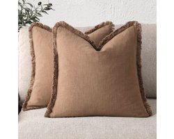Decoratieve linnen kussenslopenset met franjes voor boho en gezellige woonkamer