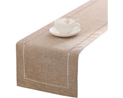 Decoratieve linnen tafelloper in boerderijstijl, tafelcollectie, 12,5 x 108 inch, tafellopers voor dagelijks gebruik, bruiloften, feesten, feestdagen, woondecoratie (12,5 x 108 inch, licht koffie/recht)