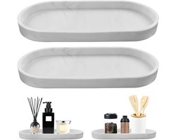 Decoratieve Marmeren Kleur Silicone Badkamer Tray Set van 2, Kleine Ovale Tray voor Keuken, Wastafel en Make-up Tafel (25×11 cm)