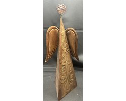 Decoratieve metalen Kerst Engel - meerkleurig - metaal + glazen bal - hoogte 27 x 12 x 1 cm - Kerst accessoires - Woonaccessoires