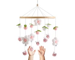 Decoratieve mobiel - Baby mobiel - Kraamcadeau - Kinderkamer Decoratie - Babykamer Aankleden - Met pompons, bloemen en bijen van hout - Voor jongens en meisjes - Roze