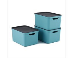 Decoratieve opbergdozen set van 3 - ruimtebesparend - hemelsblauw - gerecycled materiaal - A4 formaat