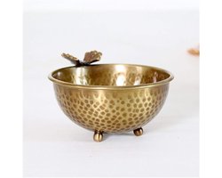 Decoratieve opbergkom - Metalen schaaltje - Sleutels organiseren - Gehamerd messing - Kleine maat - Messing