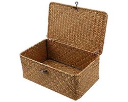 Decoratieve opbergmanden set - gevlochten rotan en zeegras manden met deksel voor makeup en woning