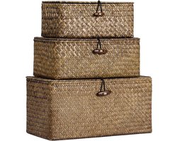 Decoratieve opbergmanden set van 3 - Geweven zeegras manden voor organisatie en decoratie