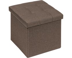 Decoratieve Opbergpoef – Klapkruk en Speelgoedkist van Linnen Stof voor Slaapkamer of Woonkamer, Bruin, 32 cm