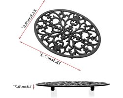 Decoratieve Ovale Gietijzeren Onderzetter met Vintage Patroon en Rubber Voetjes voor Keuken en Eettafel