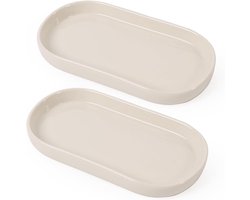 Decoratieve Ovale Keramische Badkamer Tray Set van 2 voor Cosmetica en Toiletten in Crème Wit