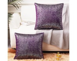 Decoratieve paarse en zilveren kussens voor bed en bank - Accent kussens met fluwelen ritssluiting - Lavendel en sprankelende sierkussens 22x22