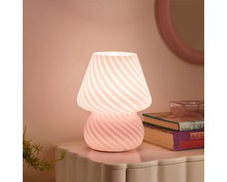 Decoratieve Paddenstoel Tafellamp met Gestreepte Glazen Kap - Sfeerverlichting voor Slaapkamer of Woonkamer