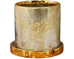 Decoratieve plantenbakken voor de tuin - hoge ronde bloempotten - robuust - moderne plantenbakken voor veranda - terras en alle kamerplanten - Kristalgouden kleur - Diameter 11 cm - Hoogte 11 cm - Met bloempotschaal - Met gaten