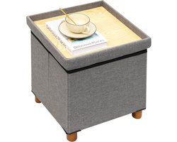 Decoratieve Poef – Vierkante Opberg- en Voetenbank voor Woonkamer, Slaapkamer of Hal, Blauw, 38 x 38 x 38 cm