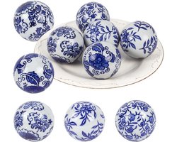 Decoratieve porseleinen ballen in blauw en wit, 10 stuks, 6 cm voor vaas, tafel en middenstuk decoratie