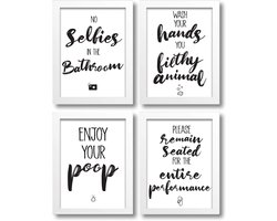 Decoratieve Posters set van 4 - Wanddecoratie voor Badkamer en Toilet - Zwart-wit - 300 g/m² Kunstpapier
