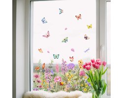 Decoratieve raamstickers - vlinder en bloem motieven - 1 vel - PVC - 30cm x 60cm