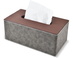 Decoratieve Rectangulaire Tissuebox van PU Leer, 25 x 14 x 10,5 cm, Tissue Dispenser voor Thuis, Badkamer, Woonkamer, Slaapkamer en Kantoor, Grijs en Stijlvol Accessoire